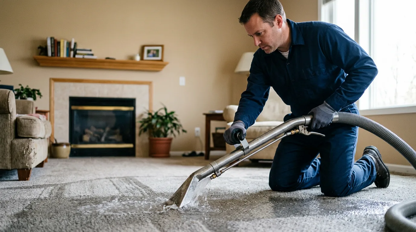 Water damage restoration technician working near Industry, TX